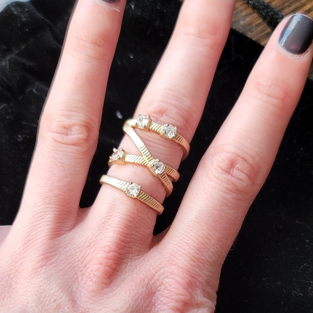 BCBG Gold/Crystal Stacked Ring-New!
